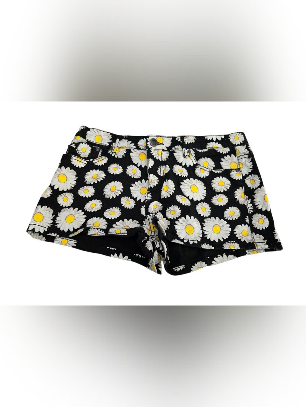 Hot Kiss Black Daisy Print Jean Shorts Size 13